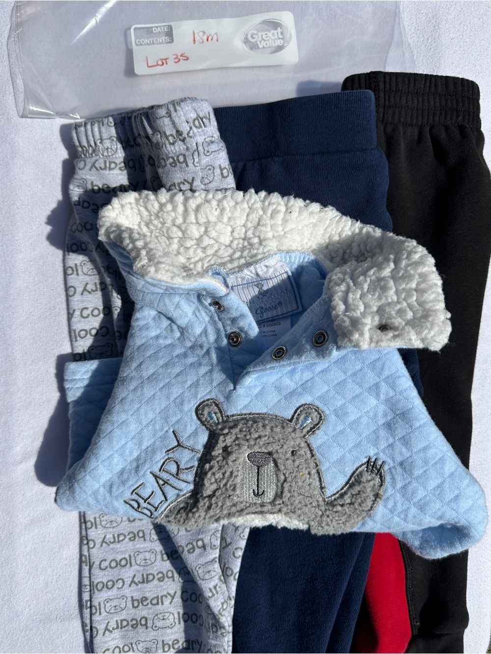 Baby Blue Bear Quilted Pullover with Sherpa Lining, and 3 pants((35)